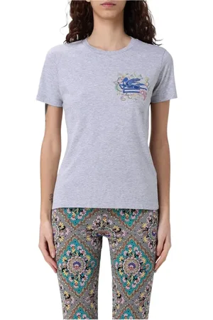 Etro Top, Dame, Grå, S, Gul Crew Neck Tee Shirt