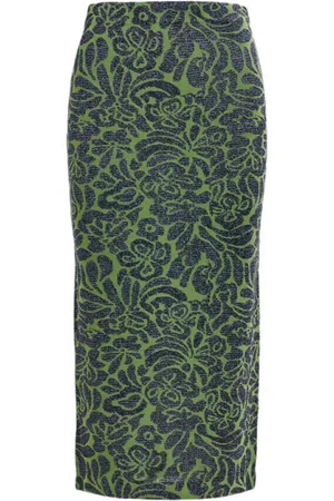 Essentiel Antwerp Nederdel, Dame, Grøn, M, Bomuld, Alpaca Jacquard Midi Nederdel Grøn Blå