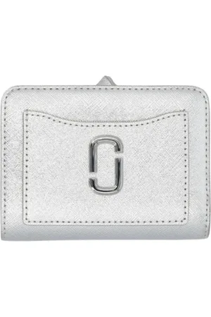 Marc Jacobs Tilbehør, Dame, Grå, ONE SIZE, Læder, Metallic Læder Kompakt Pung
