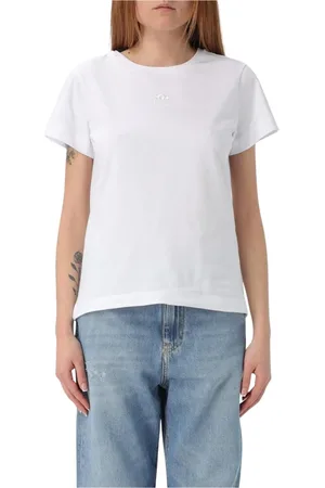 Pinko Top, Dame, Hvid, XL, Bomuld, Broderet Logo T-shirt