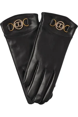 Twin-Set Tilbehør, Dame, Sort, L, Læder, Sorte Læderhandsker med Metal Detalje