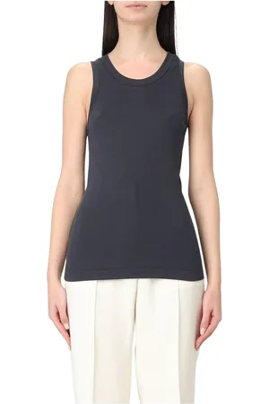 Brunello Cucinelli Top, Dame, Blå, S, Bomuld, Beige Ribbet Tank Top