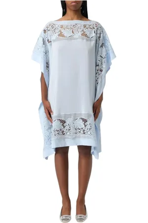 ERMANNO SCERVINO Kjole, Dame, Blå, M, Uld, Blå Blonde Detalje Kjole