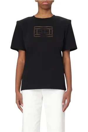 Elisabetta Franchi Top, Dame, Sort, XS, Bomuld, Sort udsmykket T-shirt