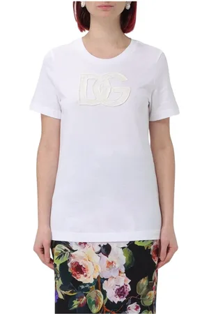 Dolce & Gabbana Top, Dame, Hvid, 2XS, Broderet Logo T-shirt Elegant Hvid