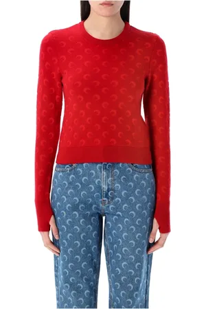 Marine Serre Strik, Dame, Rød, M, Moon Jacquard Striktrøje