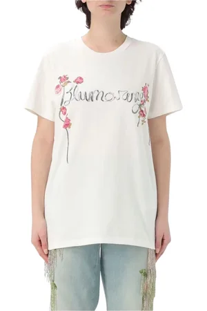BLUMARINE Top, Dame, Hvid, XS, Bomuld, Rose T-shirt til kvinder