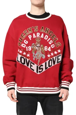 Dolce & Gabbana Sweathshirts & Hoodies, Herre, Rød, L, Rød Paillet Strik Pullover Sweater