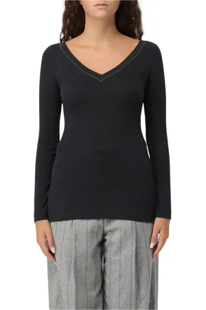 Brunello Cucinelli Top, Dame, Sort, S, Kul V-hals Pullover