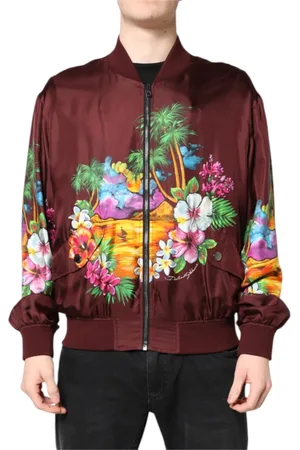 Dolce & Gabbana Jakke, Herre, Flerfarvet, S, Uld, Maroon Blomstret Silke Bomberjakke
