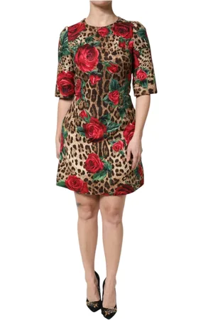 Dolce & Gabbana Kjole, Dame, Flerfarvet, S, Bomuld, Leopard Rose Mini Kjole