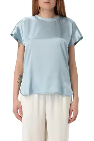 Pinko Bluser & Skjorter, Dame, Blå, M, Uld, Elegant Silkebluse Korte Ærmer