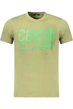 Roberto Cavalli Top, Herre, Grøn, L, Bomuld, T-shirt med fedt print og logo