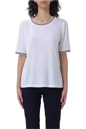 FAY Top, Dame, Hvid, XS, Uld, Blå Ribbet Trim Tee