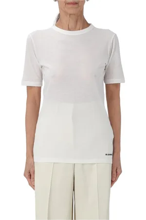 Jil Sander Top, Dame, Hvid, S, Uld, Sort Uld Crew Neck Tee