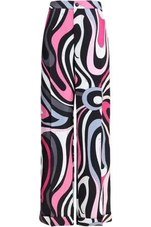 Emilio Pucci Bukser, Dame, Flerfarvet, L, Marmorprint Højtaljede Silkebukser