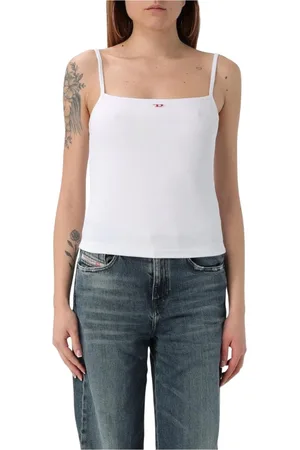Diesel Top, Dame, Hvid, XS, Bomuld, Ribbet tanktop i slim fit