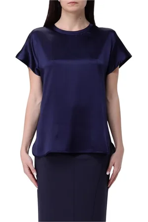Pinko Bluser & Skjorter, Dame, Blå, 2XS, Uld, Elegant Silkebluse Korte Ærmer