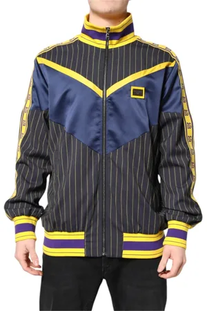 Dolce & Gabbana Jakke, Herre, Flerfarvet, XL, Uld, Sort Stribet Logo Bomberjakke