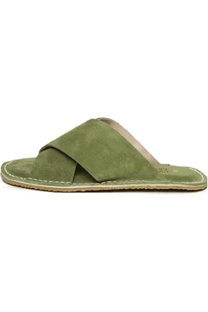 CESARE GASPARI Sko, Dame, Grøn, 42 EU, Suede, Suede Cross-Strap Slides Starsun