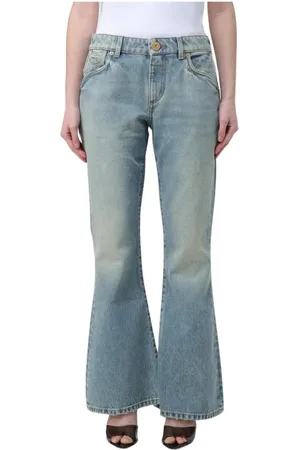 Balmain Jeans, Dame, Blå, L, Uld, Blå Relaxed Fit Flare Jeans