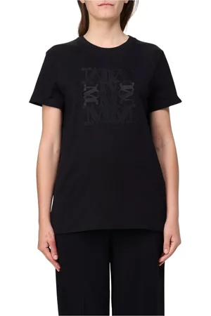 Max Mara Top, Dame, Sort, XS, Bomuld, Broderet Logo T-shirt