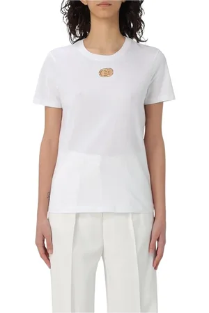 Elisabetta Franchi Top, Dame, Hvid, XL, Bomuld, Hvid Logo Detalje T-Shirt