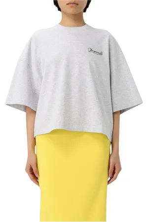 Jacquemus Top, Dame, Grå, S, Bomuld, Afslappet Logo-Broderet T-Shirt Grå
