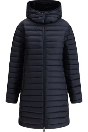 Moncler Frakke, Dame, Blå, 2XL, Uld, Quiltet Dunjakke med Aftagelig Hætte