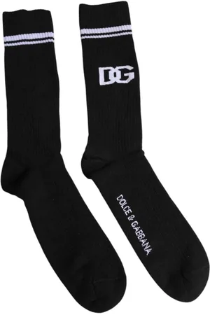 Dolce & Gabbana Undertøj, Herre, Sort, L, Bomuld, Logo Detaljer Bomuld Mid Calf Sokker
