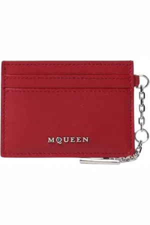 Alexander McQueen Tilbehør, Dame, Rød, ONE SIZE, Læder, Sort Kæde Pung Kortholder