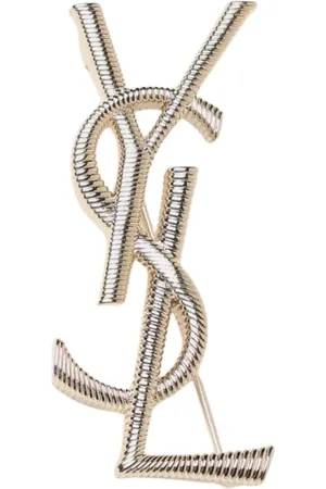 Saint Laurent Tilbehør, Dame, Gul, ONE SIZE, Uld, Guld Logo Broche
