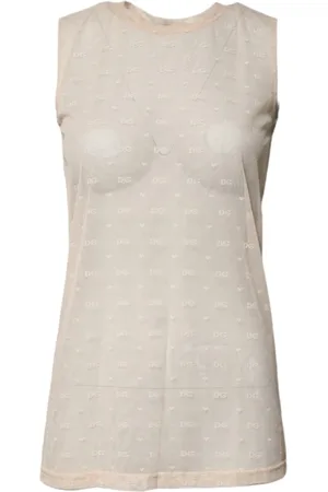 Dolce & Gabbana Top, Dame, Hvid, XS, Nylon, Ivory Logo Se Gennem Ærmeløs Tank