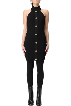 Balmain Kjole, Dame, Sort, 2XS, Sort Halterneck Knapkjole