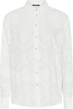 Bruuns Bazaar Bluser & Skjorter, Dame, Hvid, XL, Broderet Hvid Skjorte med Krave