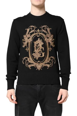 Dolce & Gabbana Strik, Herre, Sort, L, Uld, Sort Logo Strik Pullover Sweater