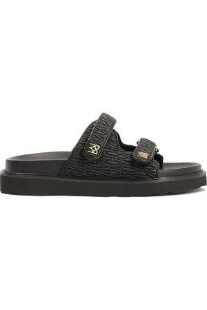Kazar Sko, Dame, Sort, 39 EU, Læder, Sort præget læder flip-flops på en behagelig sål