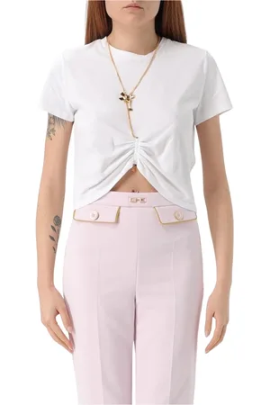 Elisabetta Franchi Top, Dame, Hvid, M, Hvid Knotted Kortærmet Sweater
