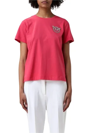 Pinko Top, Dame, Rød, XL, Bomuld, Hvid Embellished Crew Neck Tee