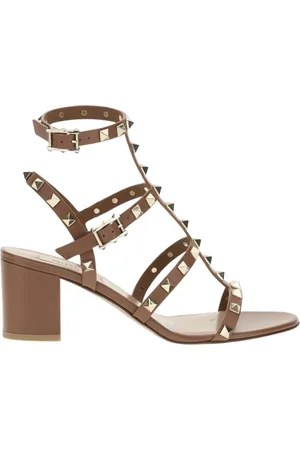 VALENTINO GARAVANI Sko, Dame, Brun, 37 EU, Læder, Sort Rockstud Hælede Sandaler