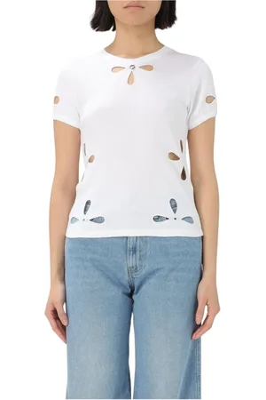 COPERNI Top, Dame, Hvid, L, Uld, Hvid T-shirt med korte ærmer og udskæring