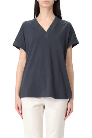 Brunello Cucinelli Bluser & Skjorter, Dame, Blå, S, Bomuld, Blå Chain Detail Tee