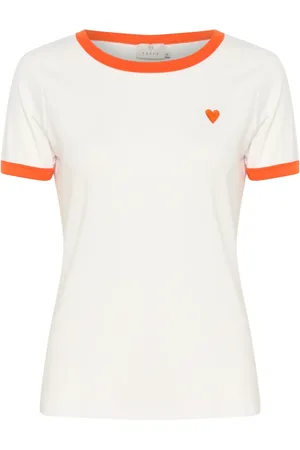 Kaffe Top, Dame, Hvid, 2XL, Hjerte Broderet T-shirt Top