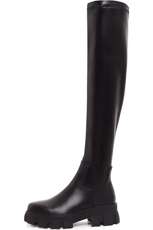 CESARE GASPARI Sko, Dame, Sort, 38 EU, Læder, Chunky Sole Knee High Støvler Karlie