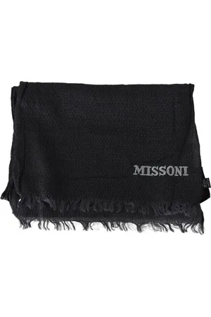 Missoni Tilbehør, Herre, Sort, ONE SIZE, Uld, Sort Uldtørklæde med Frynser og Logo Detaljer
