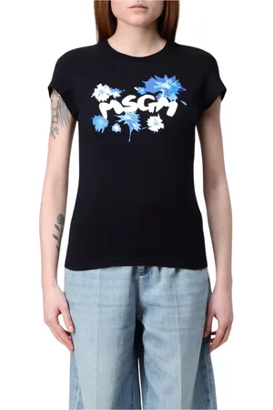 Msgm Top, Dame, Sort, XS, Uld, Sort Logo Print T-Shirt