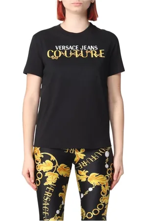 VERSACE Top, Dame, Sort, 2XS, Bomuld, Kæde Print T-Shirt
