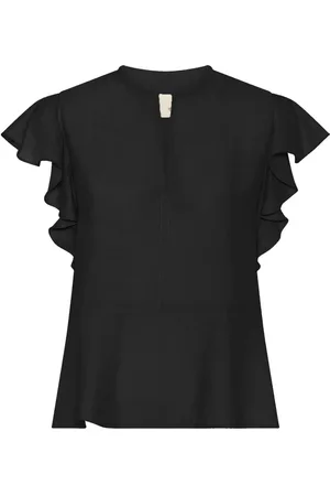 Heartmade Bluser & Skjorter, Dame, Sort, L, Feminin Top med Ruffle Ærmer