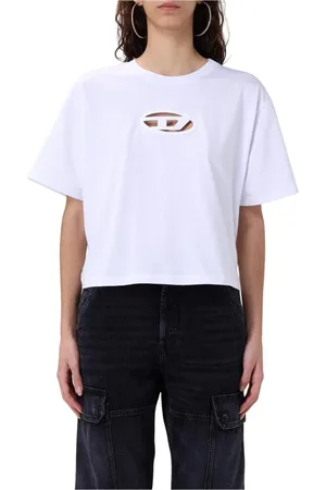 Diesel Top, Dame, Hvid, XS, Sort CutOut Crop Top