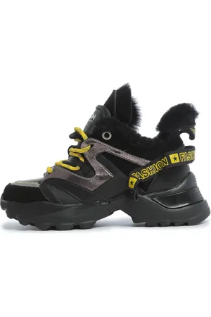 CESARE GASPARI Sko, Dame, Sort, 38 EU, Læder, Chunky Sneakers med Falsk Pelsforing - Sort